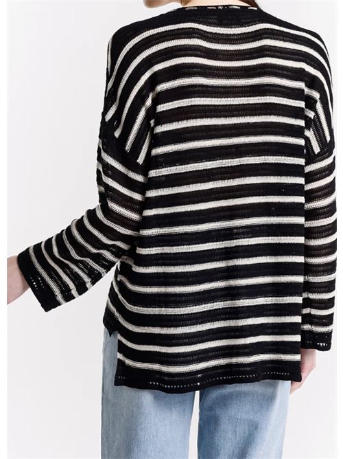 Maglia oversize a righe con scollo a V Met Met | M10 241MG-BLACK/BEIGE
